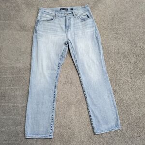 BKE Jake Straight Jeans Mens 34x30 Blue Denim Stretch Thick Stitch Light Wash